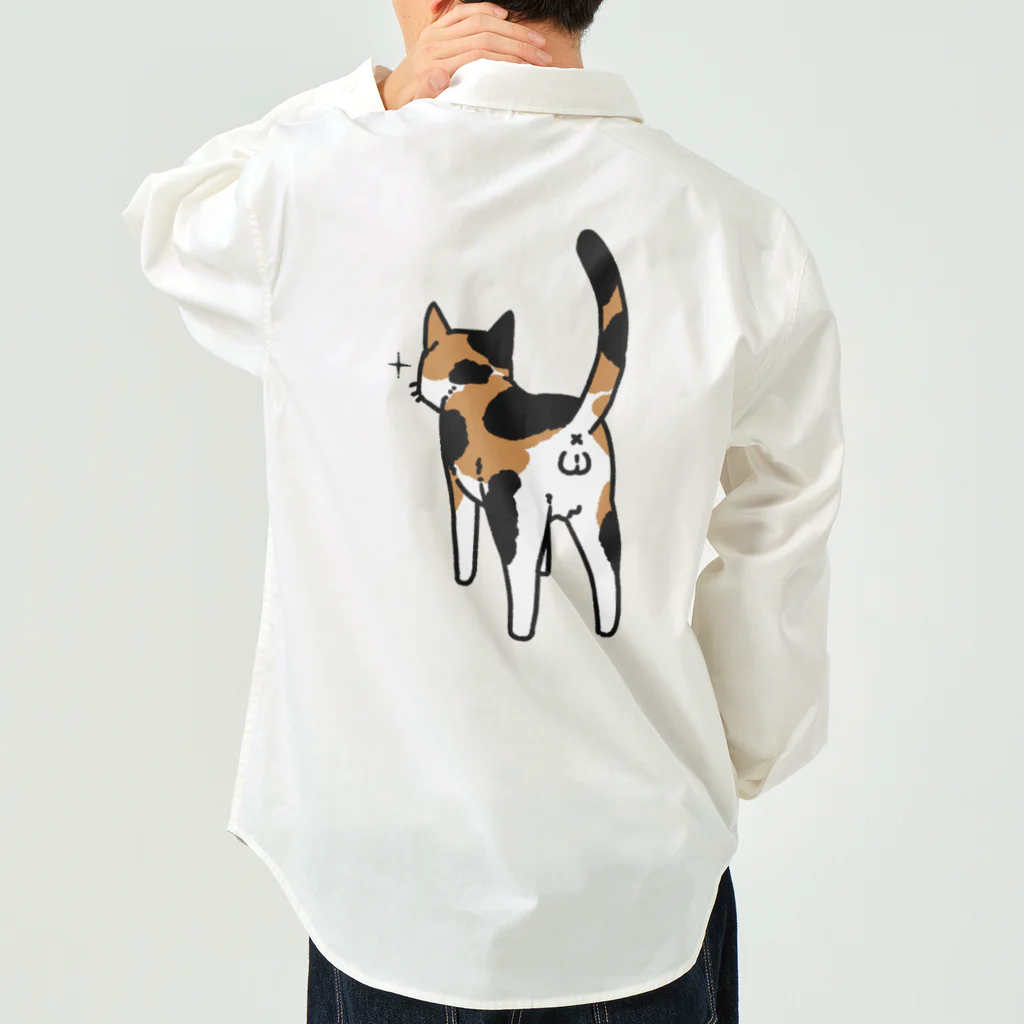 Riotoのねこけつω（三毛猫、背面） Work Shirt