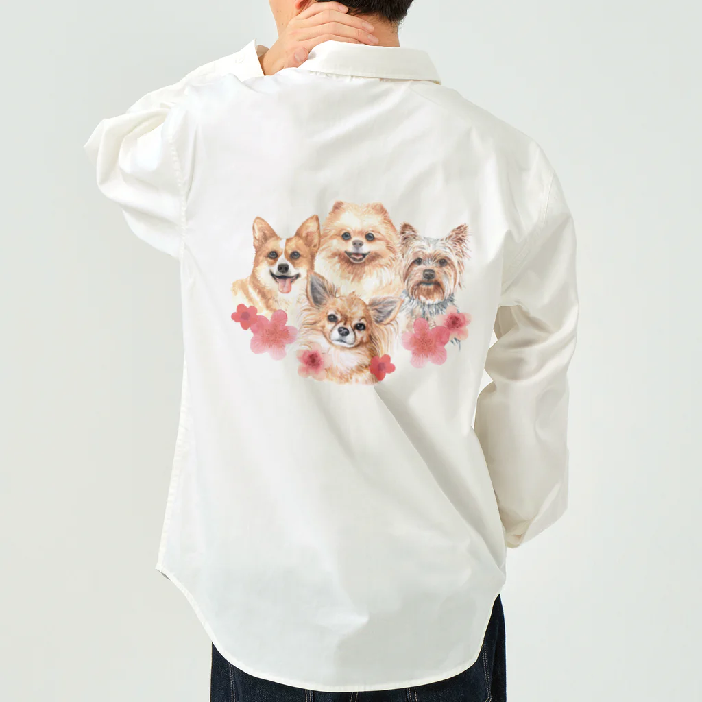 SANKAKU DESIGN STOREのお花の似合う小さい犬たち。 ワークシャツ