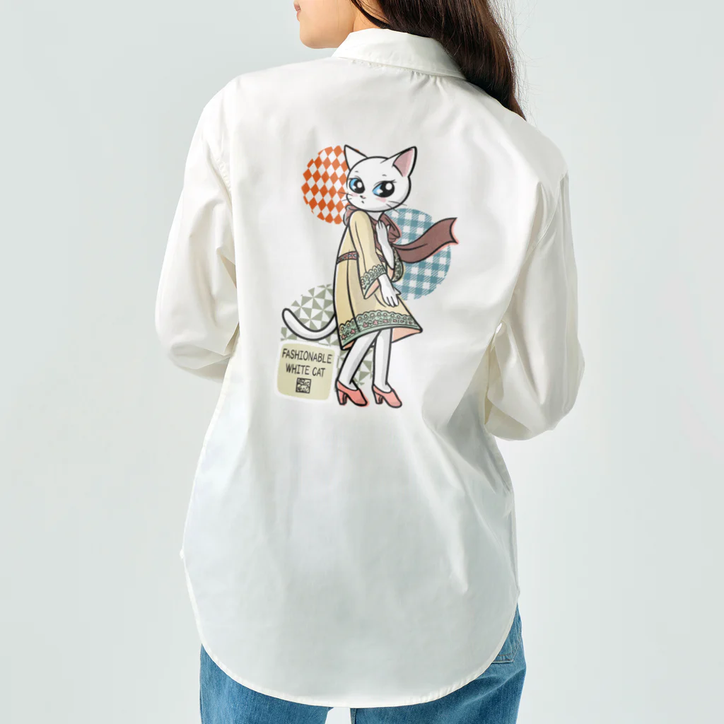 BATKEI ARTのFashionable white cat Work Shirt