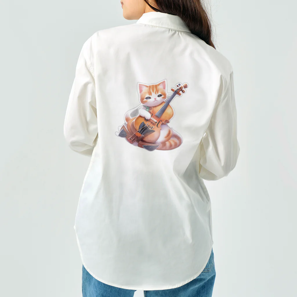 dolphineのチェロ弾きの可愛いネコ ワークシャツ