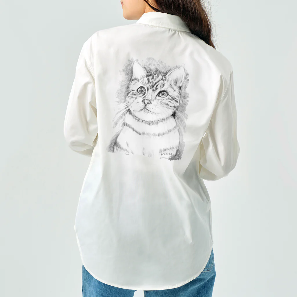 greetenのアート猫　モノクロ　 Work Shirt