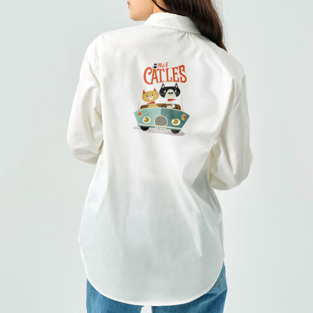 CATLESのCATLES CAR DRIVE ハチワレ猫とキジトラ猫のドライブ Work Shirt