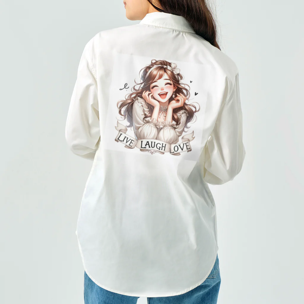 TACHYONJAPANのLive, Laugh, Love」幸せに満ちた女性 ワークシャツ