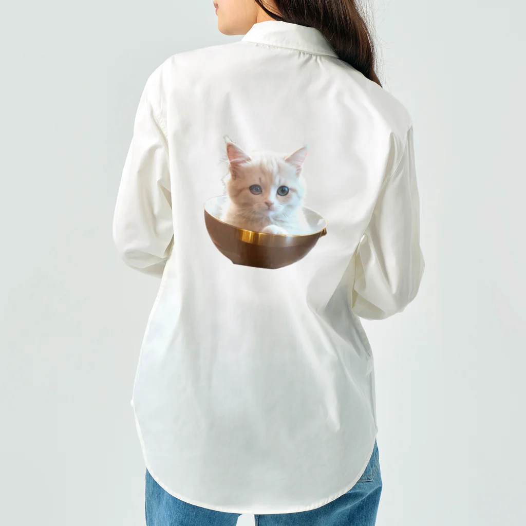 ヌコのお店の白猫カップイン Work Shirt