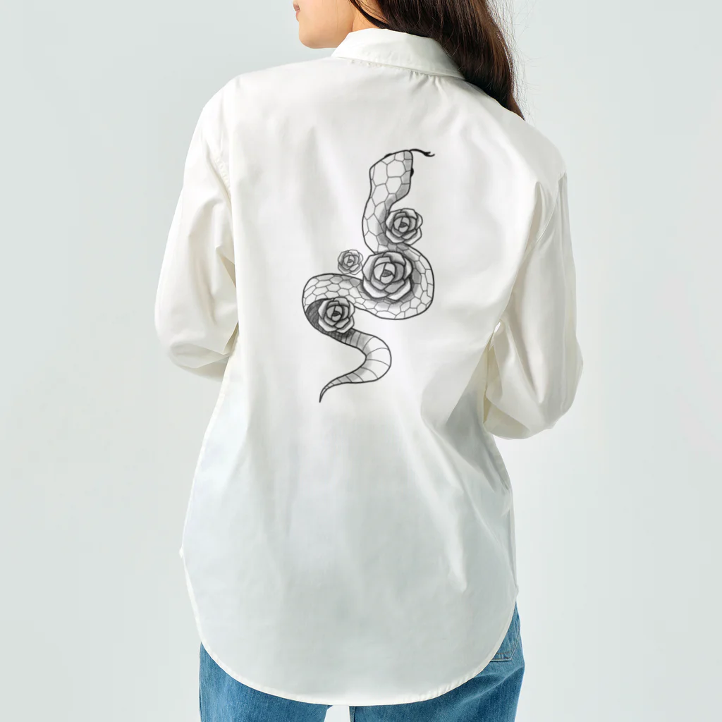 ゆめぴsuzuri.shopの蛇と薔薇 ワークシャツ