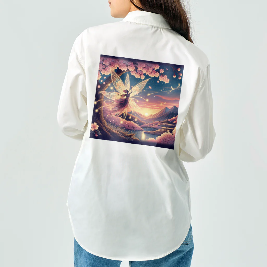 風光と妖精の桜と光の妖精 ワークシャツ