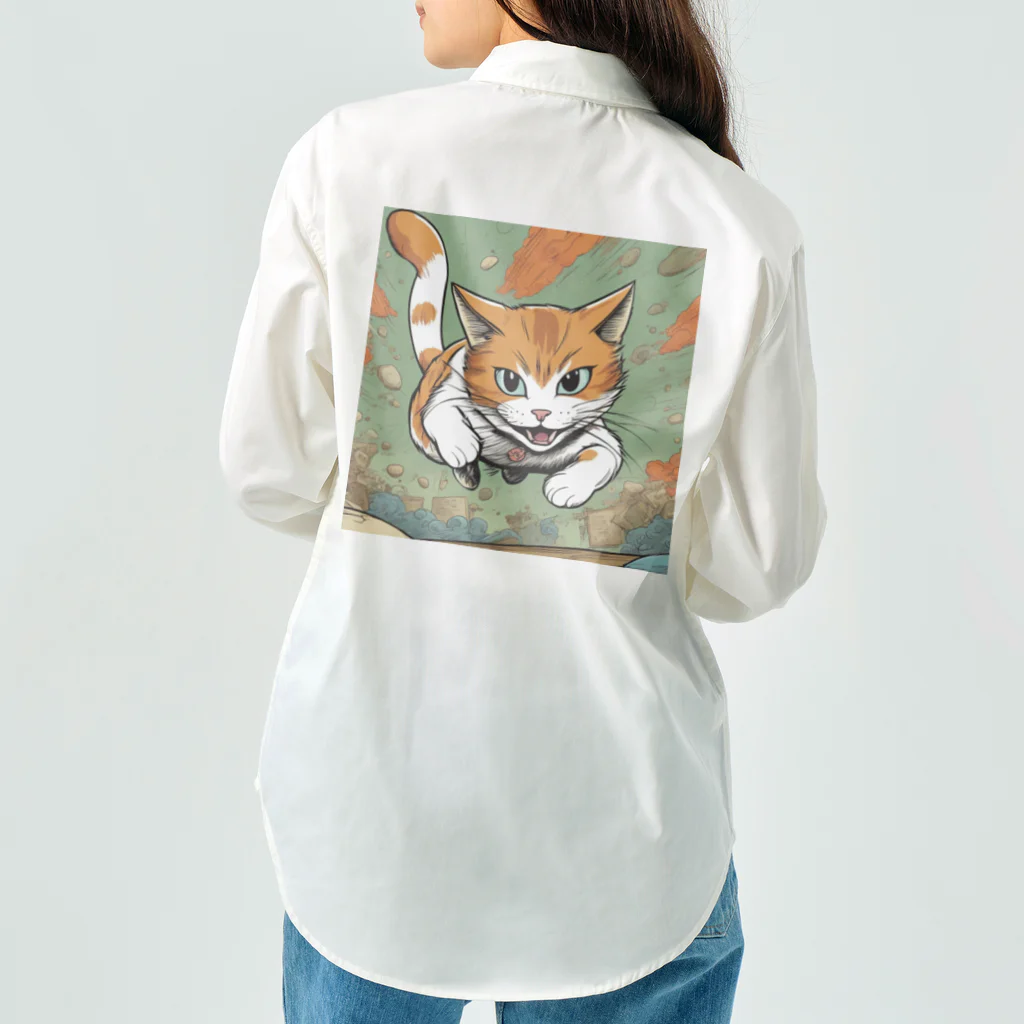 にゃんこーねこの飛び掛かる猫 Work Shirt