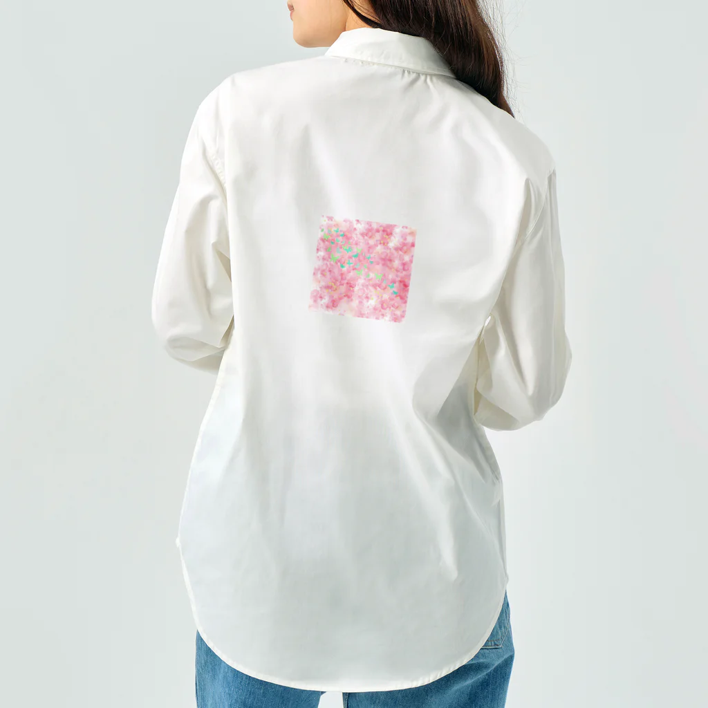 ペコりんショップのピンクフラワーバタフライ ワークシャツ