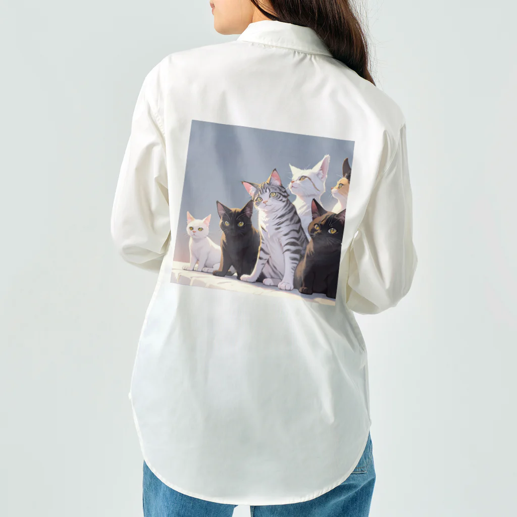 ピンクリボンのねこねこねこ Work Shirt