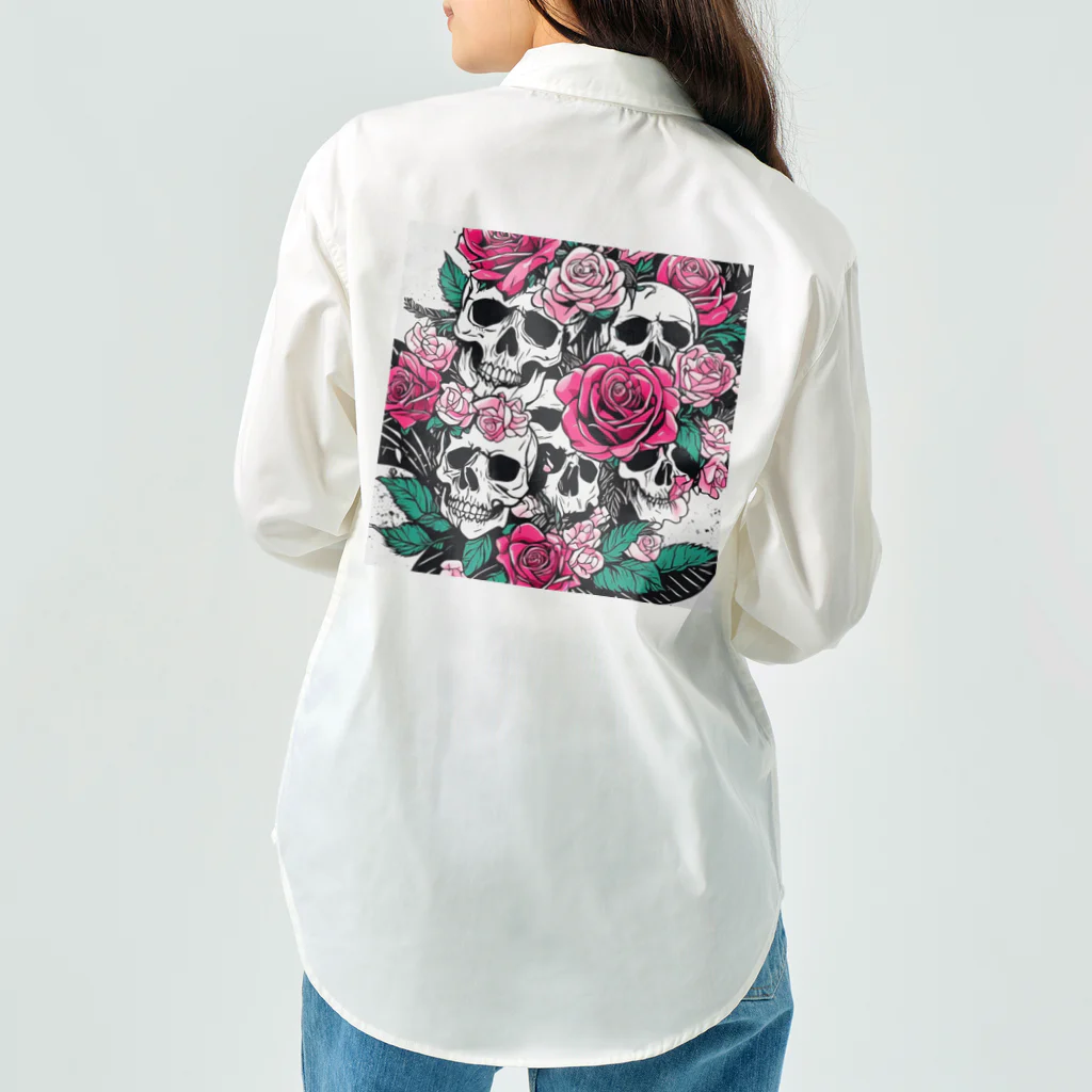 ピンクリボンの薔薇髑髏01 ワークシャツ