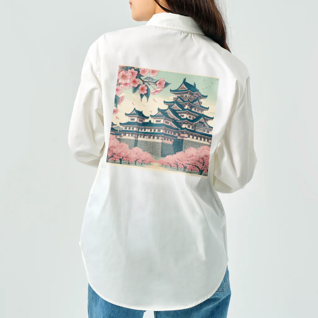 Cool Japanese CultureのSpring in Himeji, Japan: Ukiyoe depictions of cherry blossoms and Himeji Castle Work Shirt