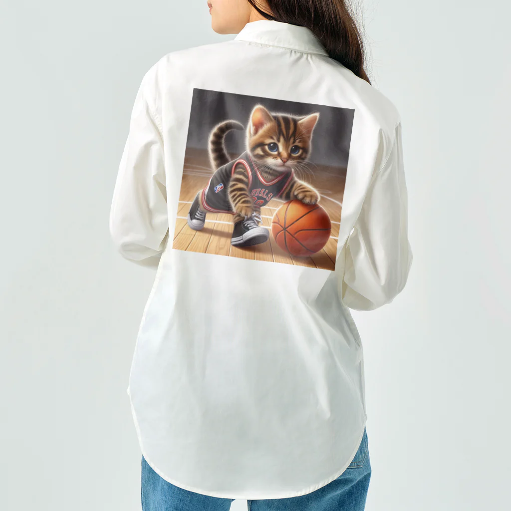 ひだまりの猫大好き！バスケ大好き ワークシャツ