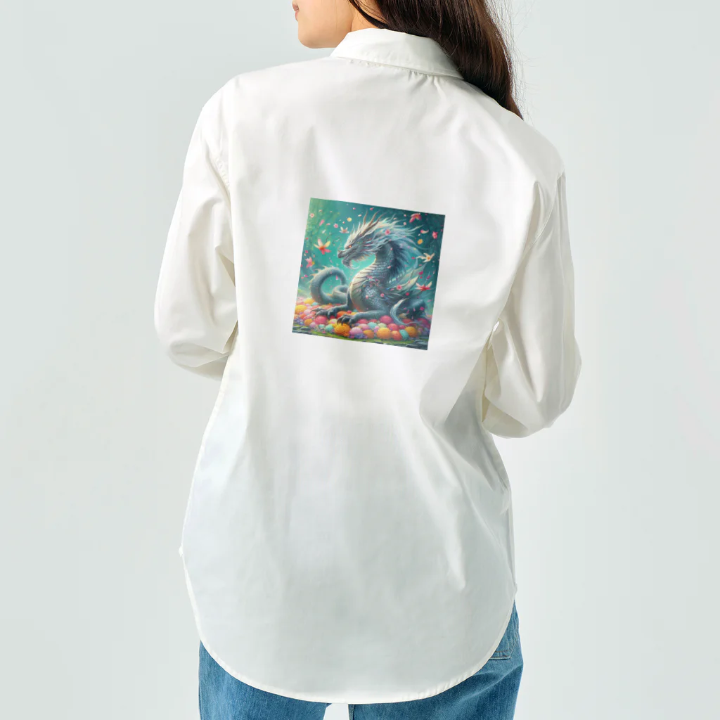 nico251の鮮やかの花々とドラゴン Work Shirt