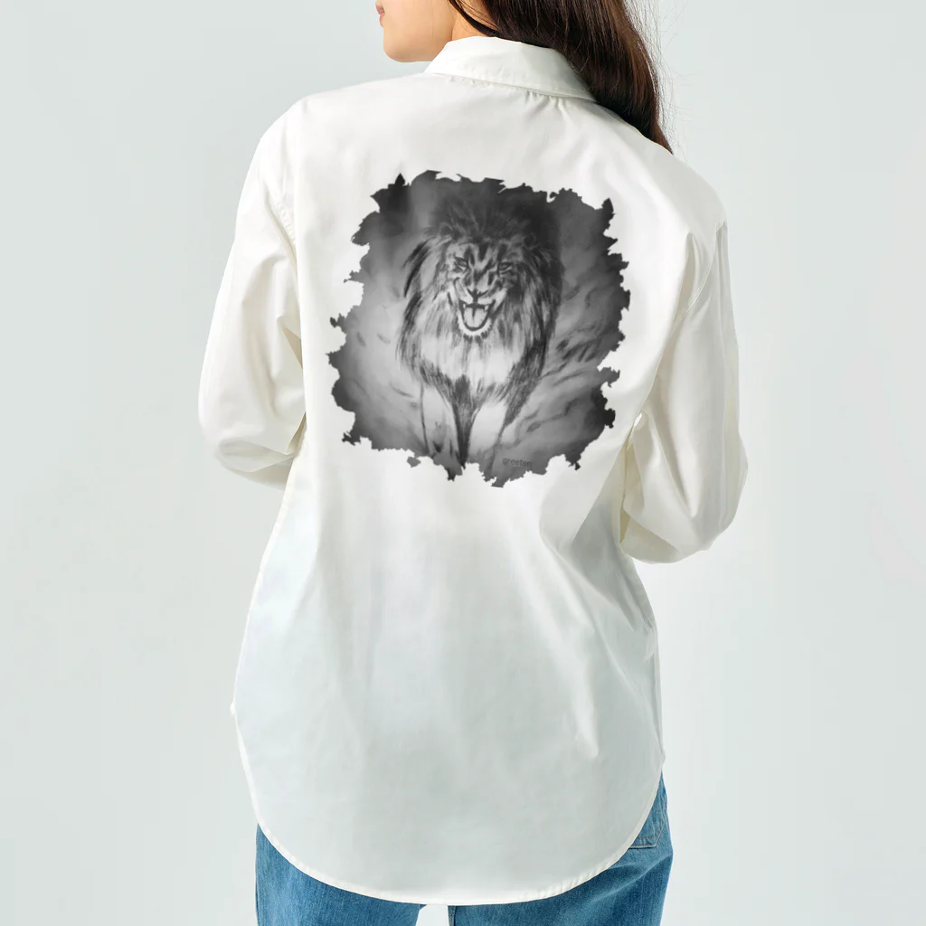 greetenのライオン　アートアニマル　モノクロ ワークシャツ
