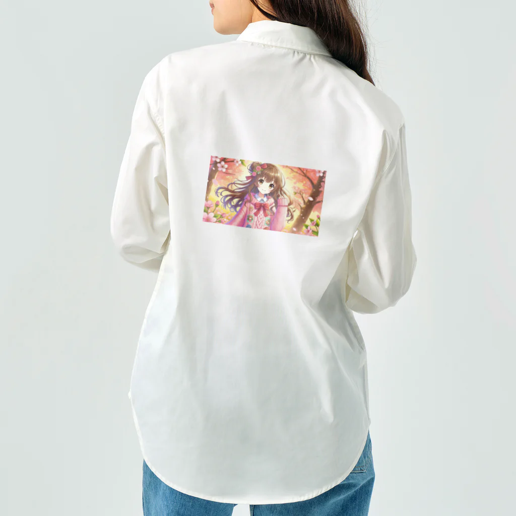 raio-nの桜の季節のピンクヘアキャラクター ワークシャツ