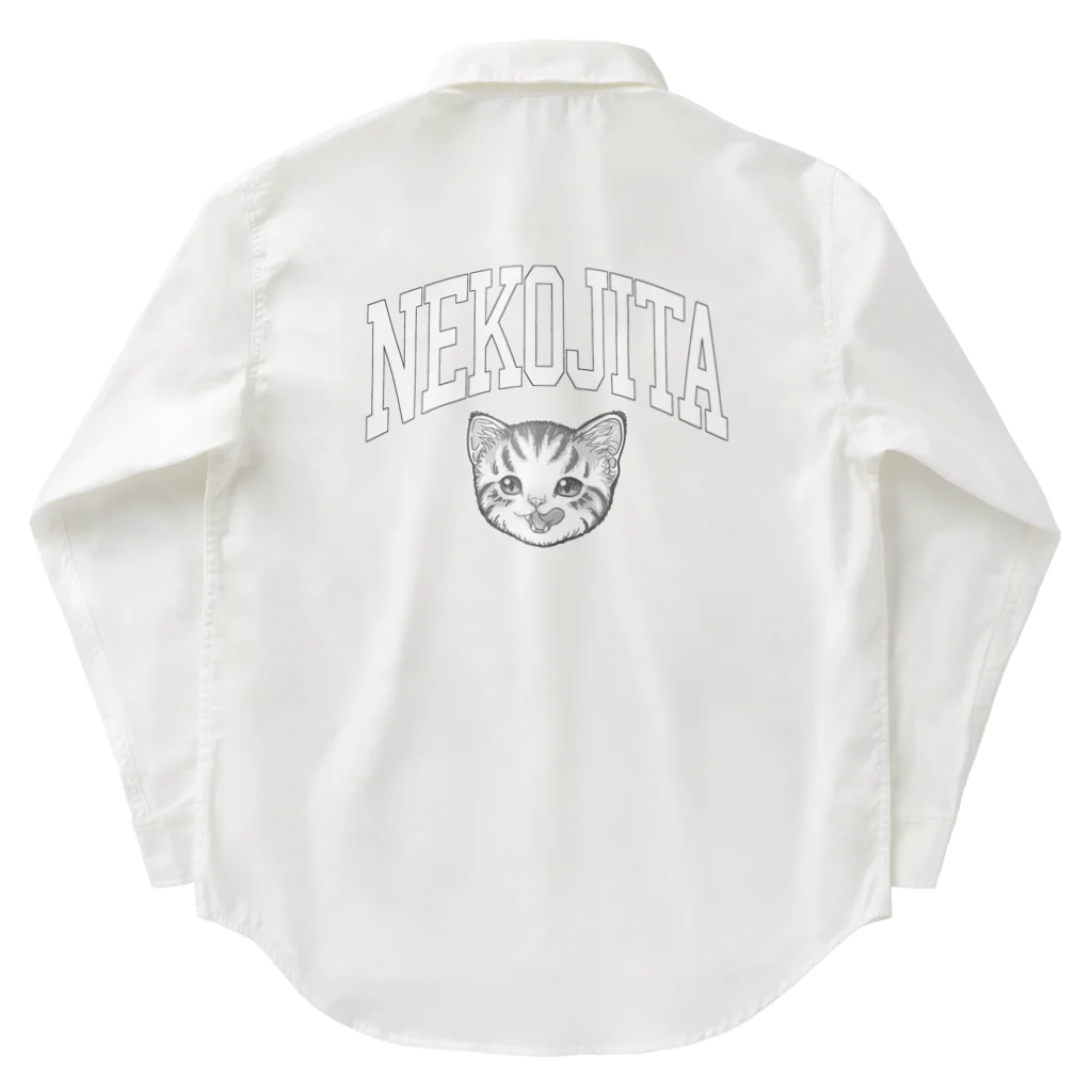 nya-mew（ニャーミュー）の猫舌カミングアウト_ホワイト Work Shirt