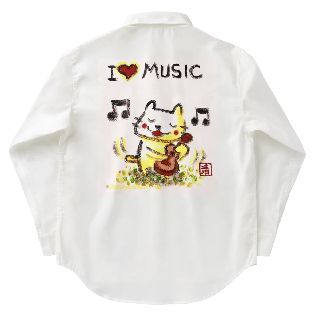 KIYOKA88WONDERLANDのウクレレねこちゃん （ギターねこちゃん）ukulele kitty guitar kitty Work Shirt