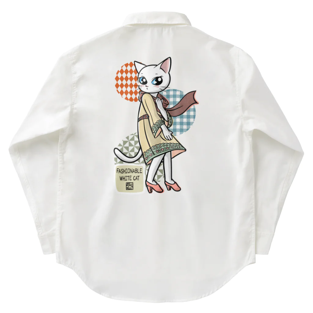 BATKEI ARTのFashionable white cat ワークシャツ