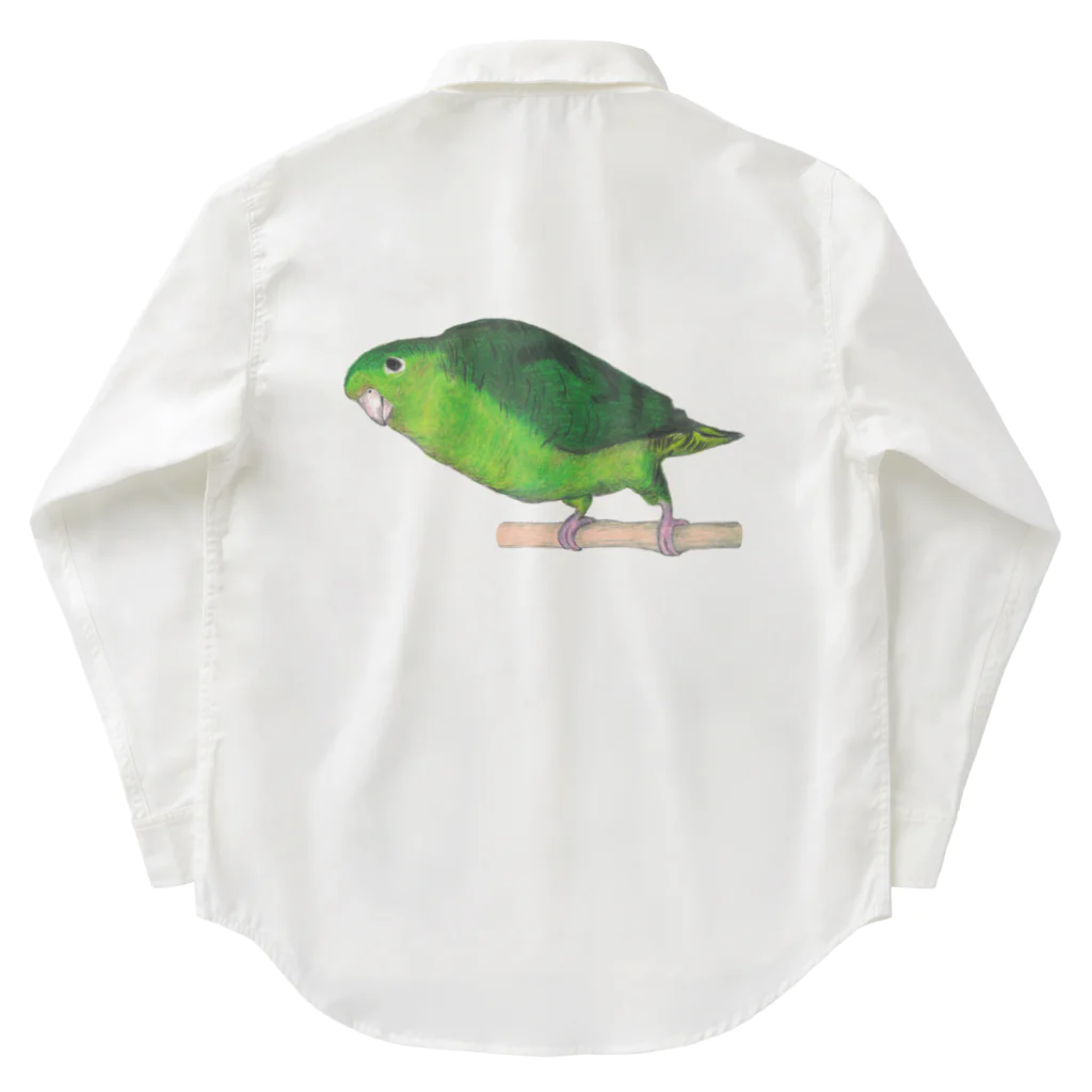 森図鑑の[森図鑑] サザナミインコ緑色 Work Shirt