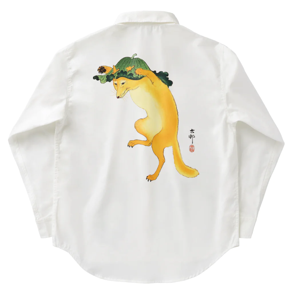 MUGEN ARTの小原古邨　踊る狐　日本の名画アートTシャツ Work Shirt