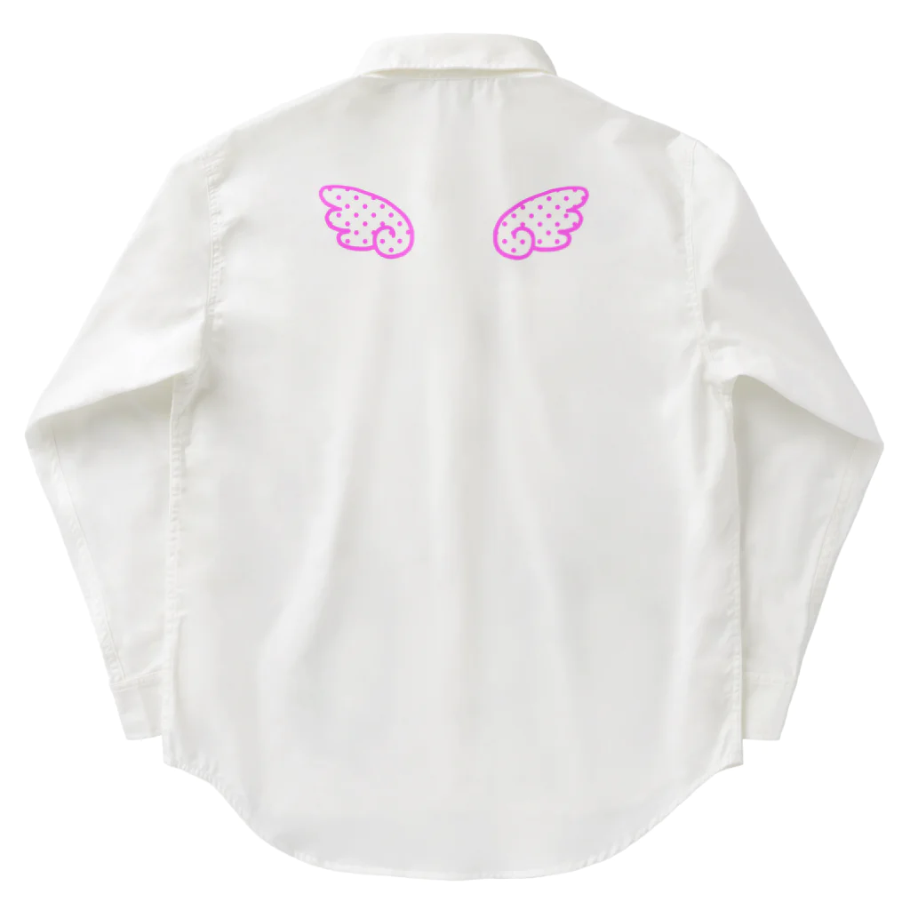 はぬの天使の羽（水玉濃いピンク） ワークシャツ