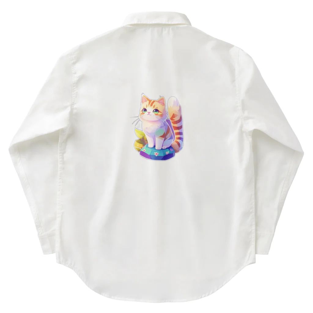 dolphineの上目遣いで見上げるrainbow cute cat Work Shirt