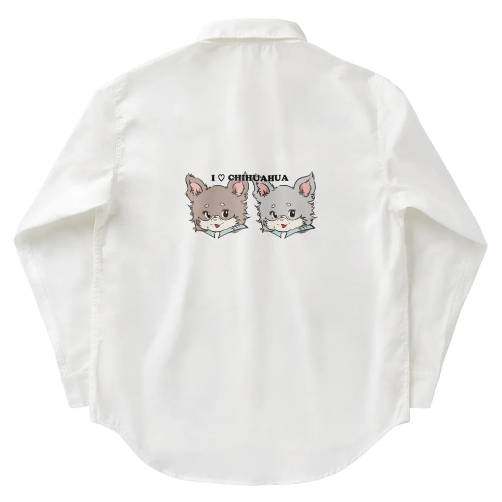 チャリティーグッズ-犬専門デザインのチワワ-チョコタン&ブルーグレー・イザベラタン「I♡CHIHUAHUA」 Work Shirt