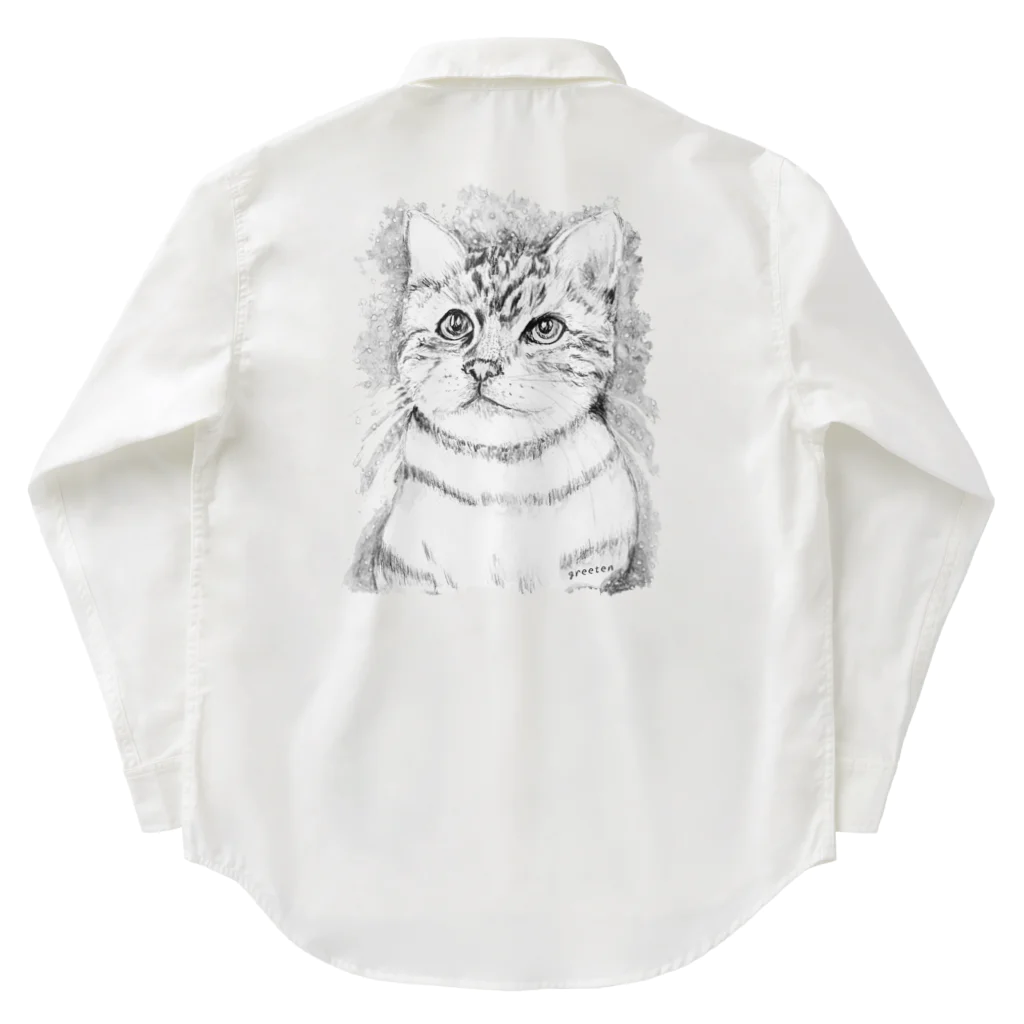 greetenのアート猫　モノクロ　 Work Shirt