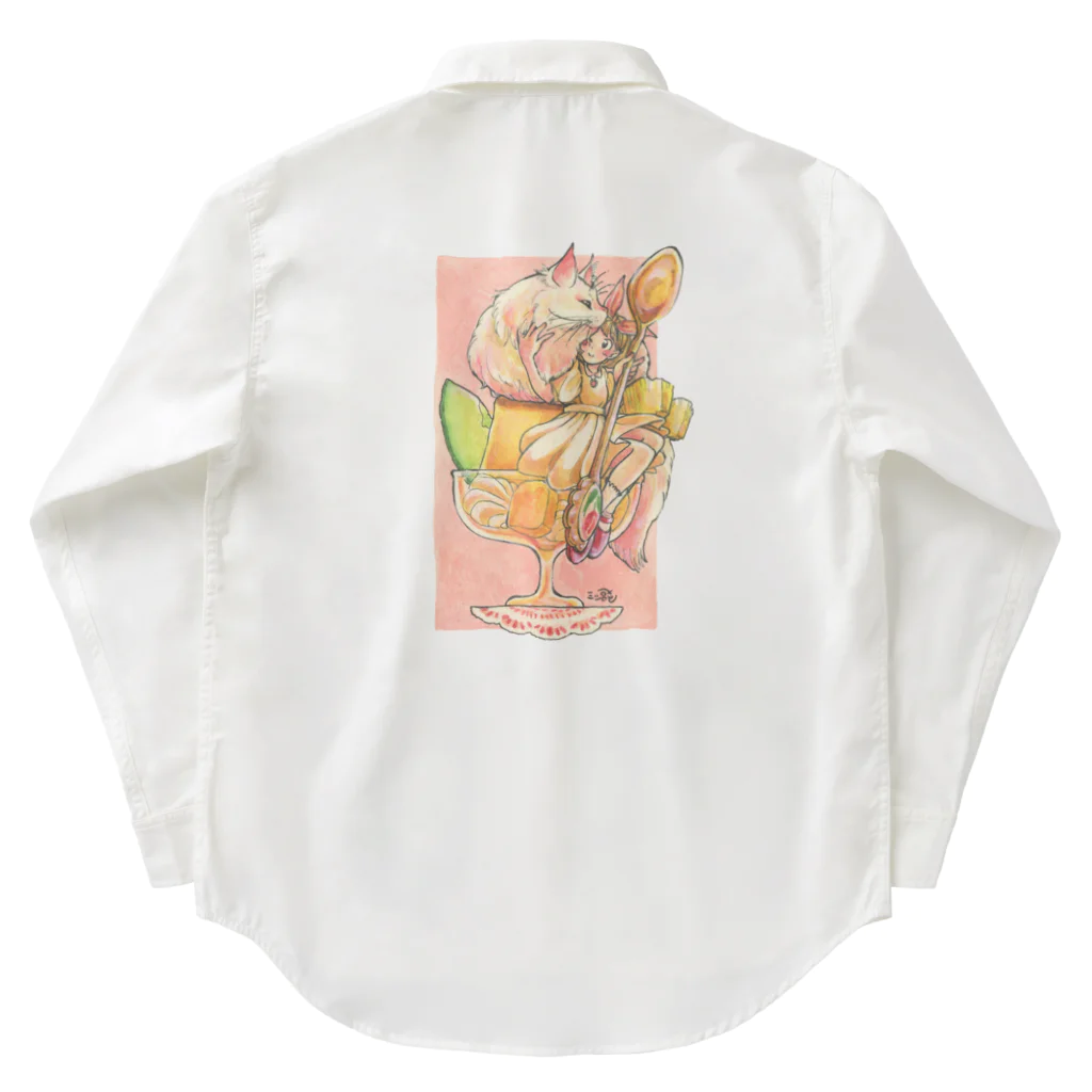 放課後屋のプリンアラモード back print Work Shirt