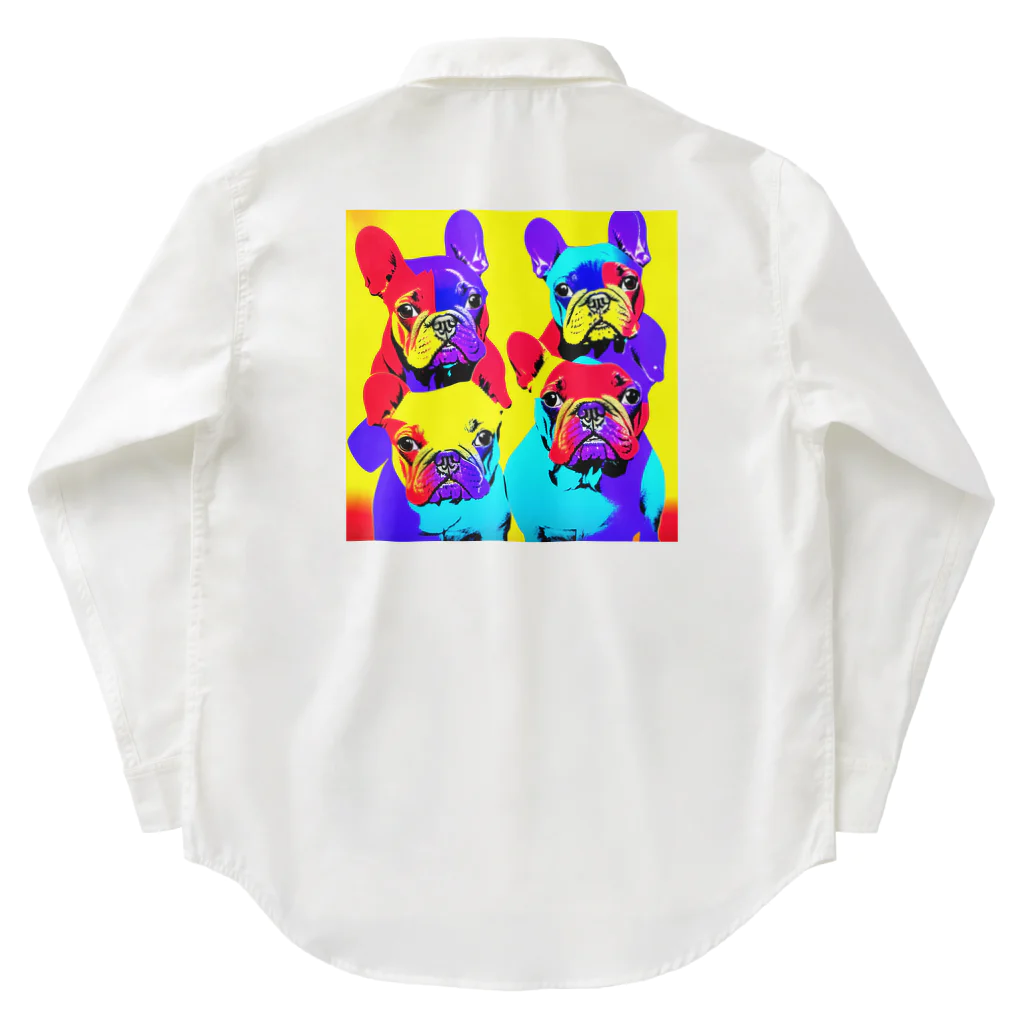 TakashiSのVivid Quartet of French Bulldogs Work Shirt