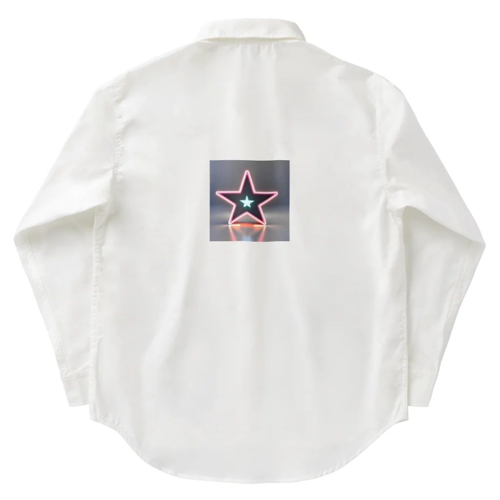 ネオンスターショップのネオンカラーの宇宙に浮かぶ星 ワークシャツ