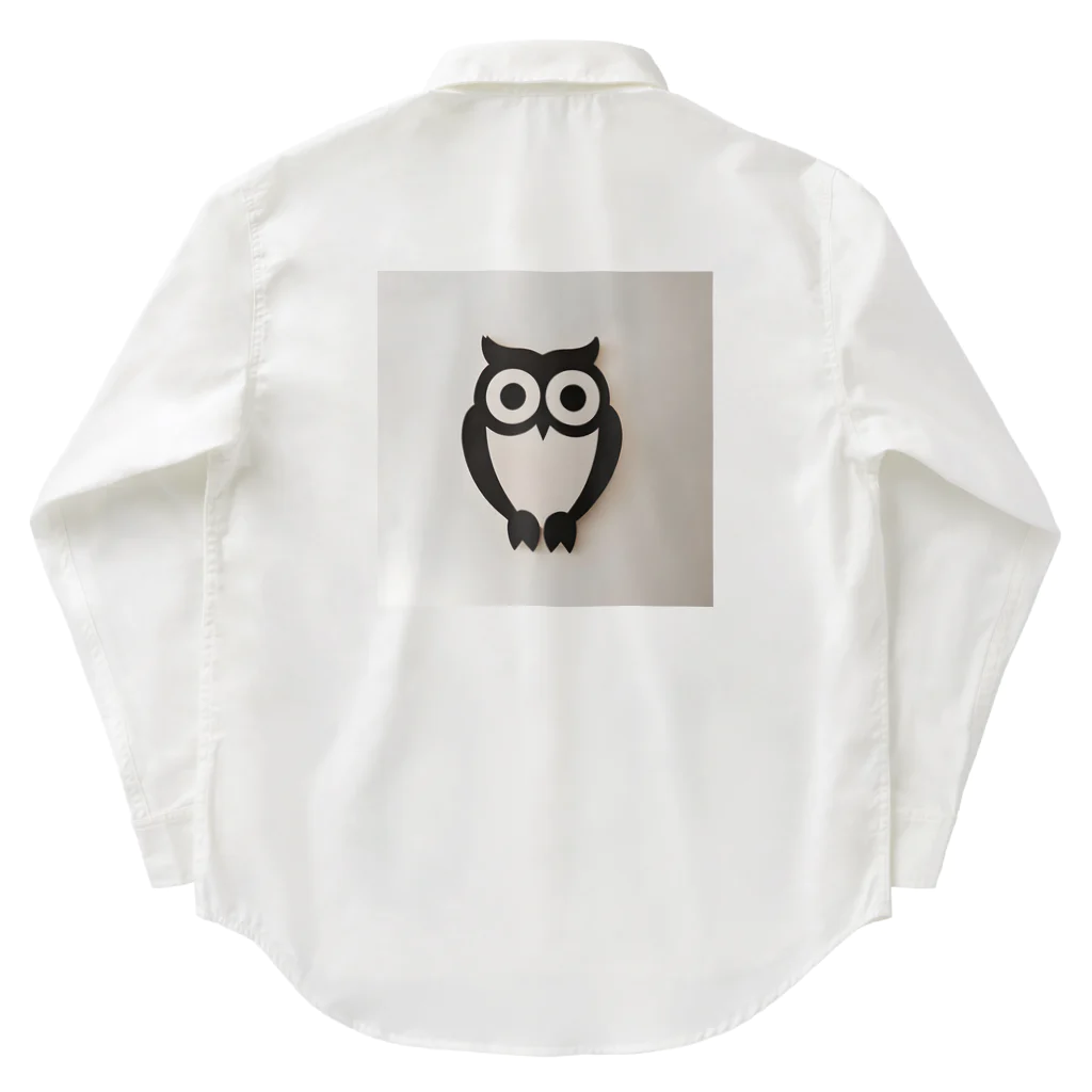 Owlの白黒フクロウちゃんのイラストグッズ ワークシャツ