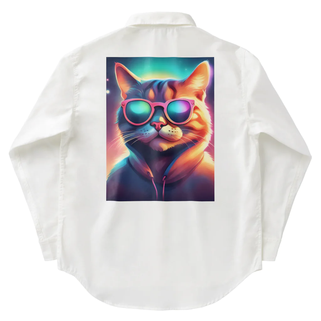 動物のオシャレ屋のサングラスをしている猫 ワークシャツ