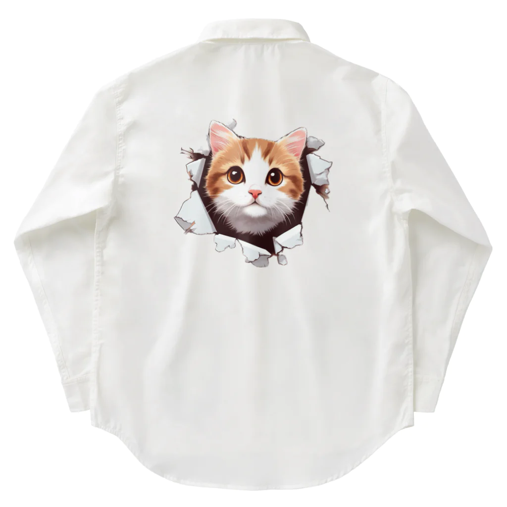 飛び出す！アニマルショップの飛び出す猫 Work Shirt