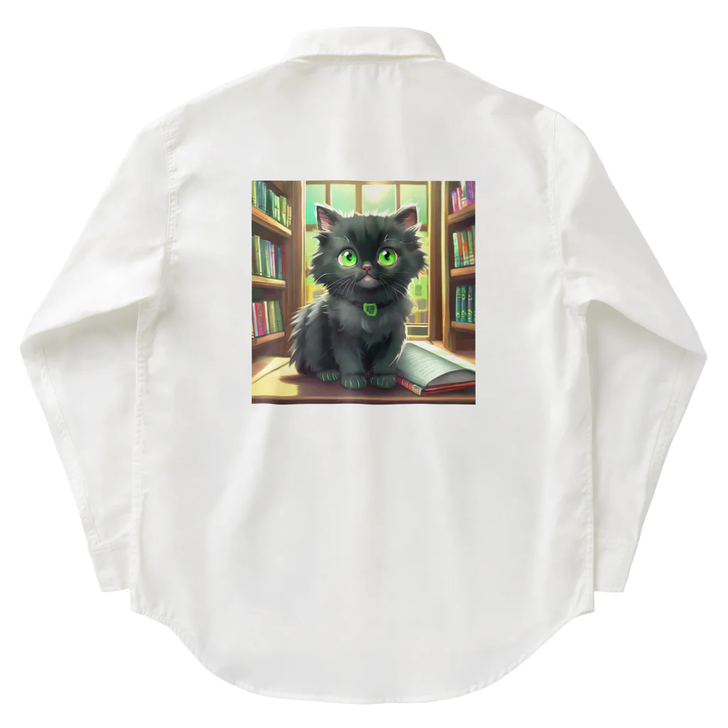 yoiyononakaの図書室の黒猫01 Work Shirt