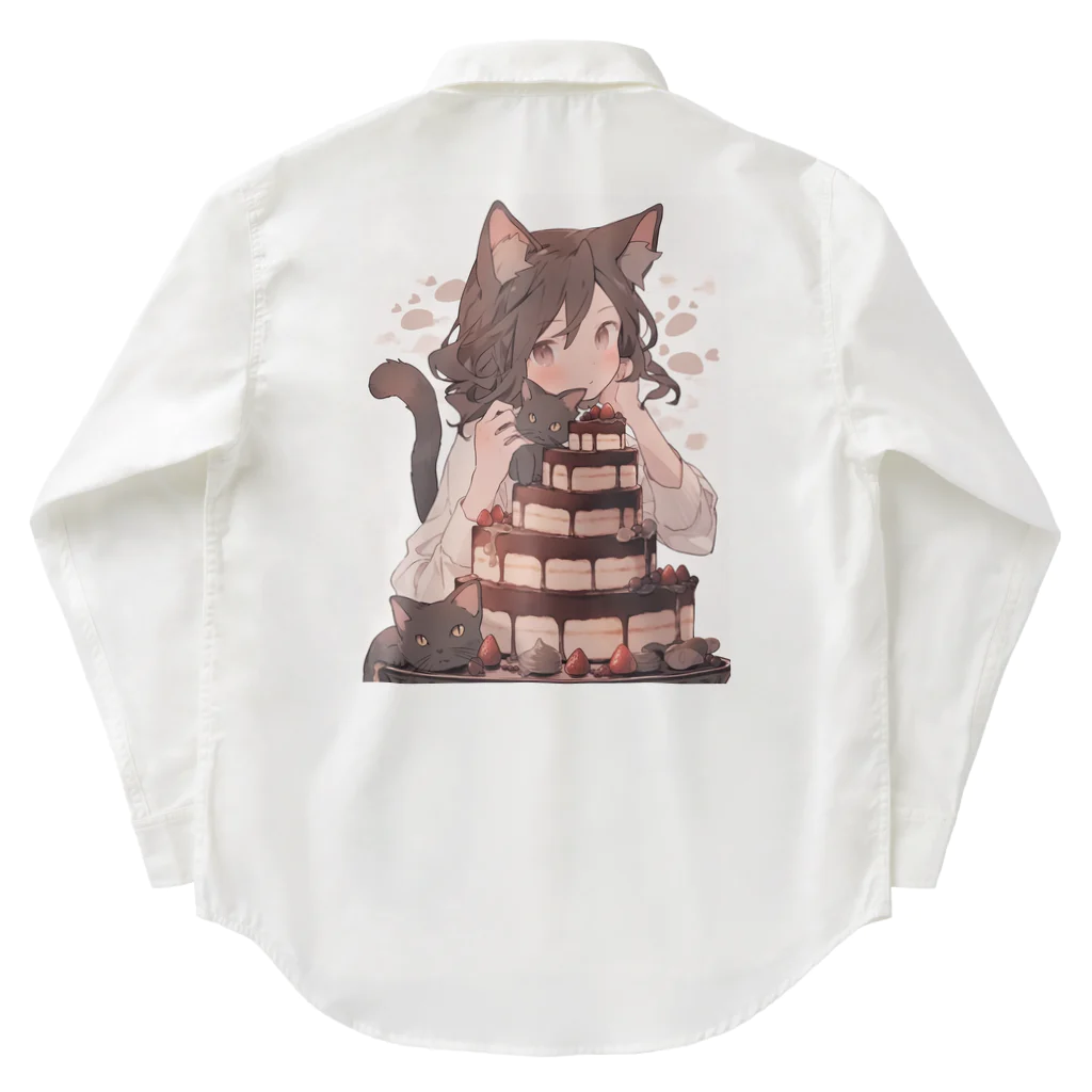 シロクマペンギンのネコちゃんとチョコレートケーキ Work Shirt