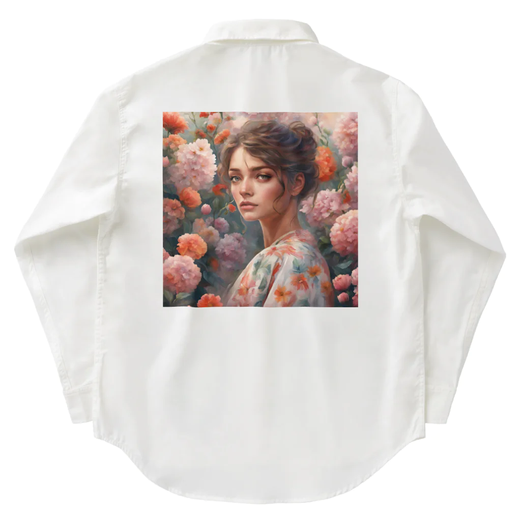Olivi　Styleの花の中で呼び止められる女性 Work Shirt