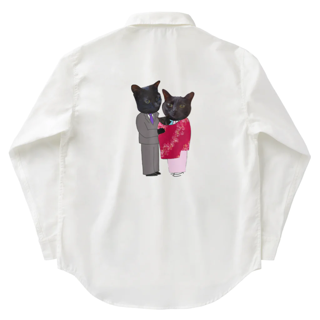 Parallel_merchの黒猫の親子 ワークシャツ
