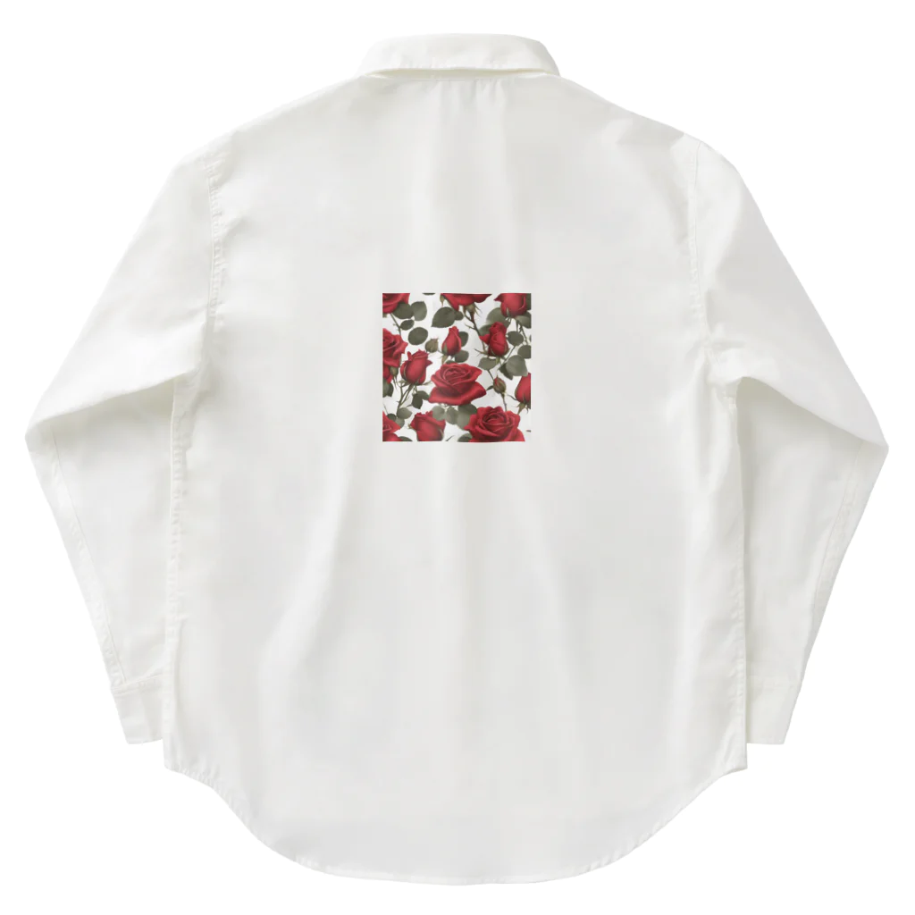 1123liliのサテンレッドの薔薇 Work Shirt