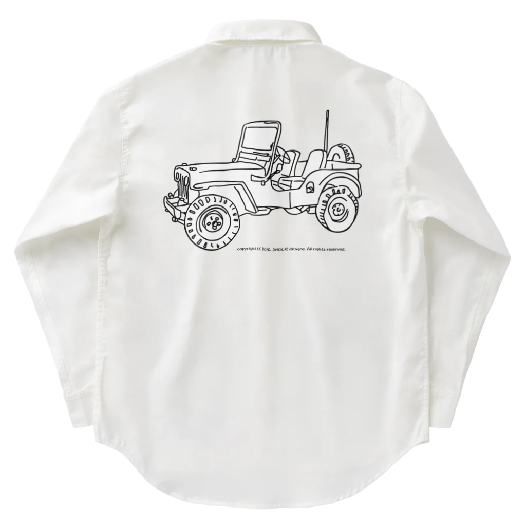 ファンシーTシャツ屋のJeep イラスト ライン画 Work Shirt