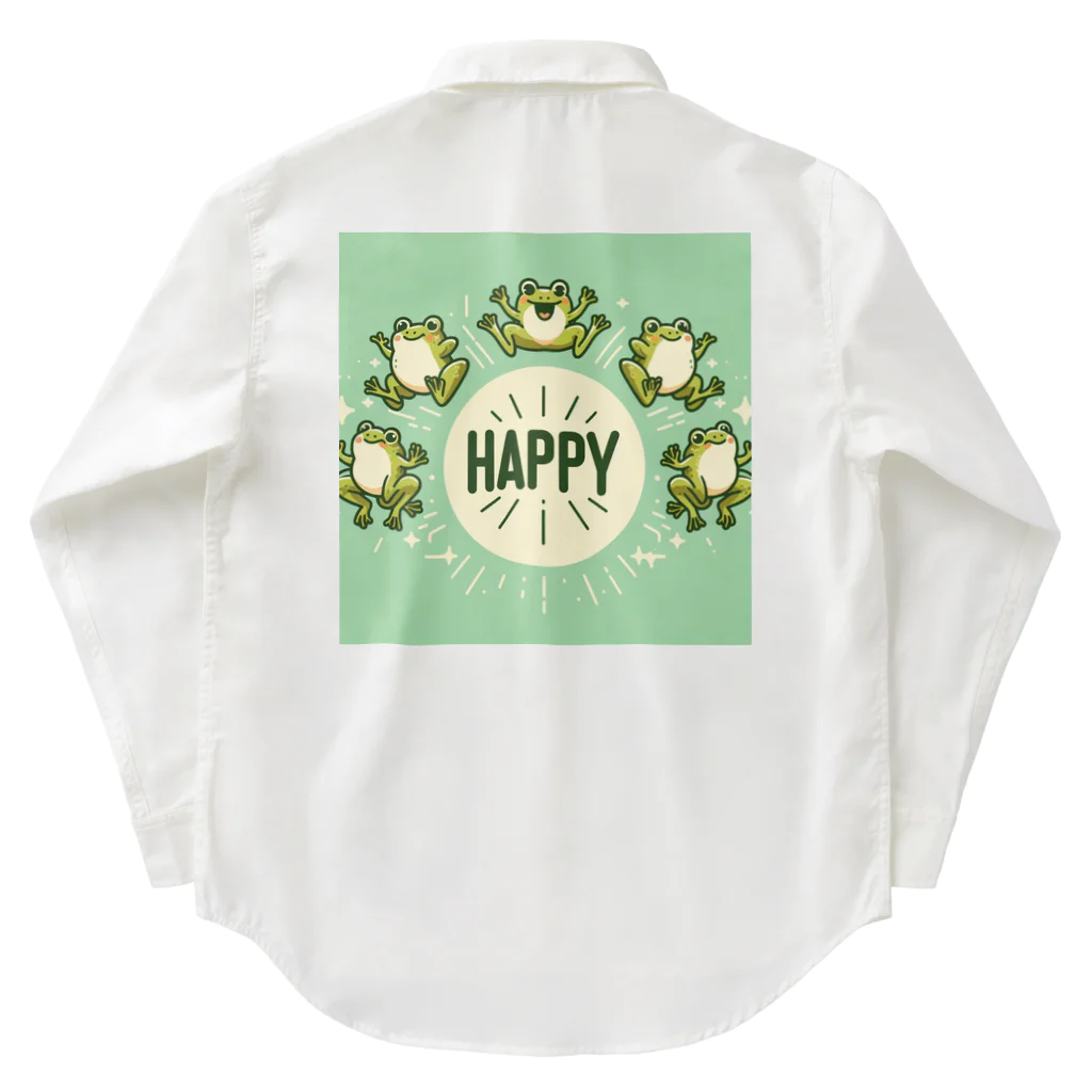 カエルグッズのHAPPYカエル5匹 Work Shirt