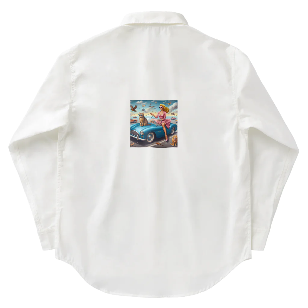 パパネコのドライブにゃんこチャン Work Shirt