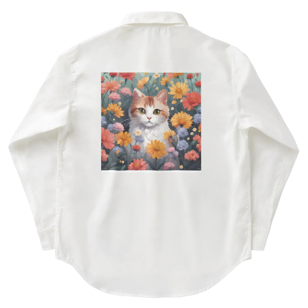 FLOWERアニマルのロココFLOWERキャットコスモス Work Shirt