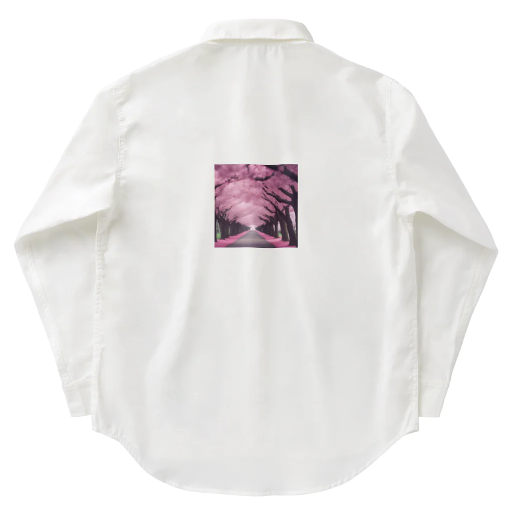 りばーあにまるの満開の桜道 ワークシャツ