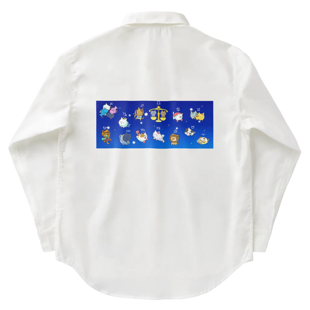 もふもふ堂の十二（十三）星座の夢溢れる猫デザイン ワークシャツ