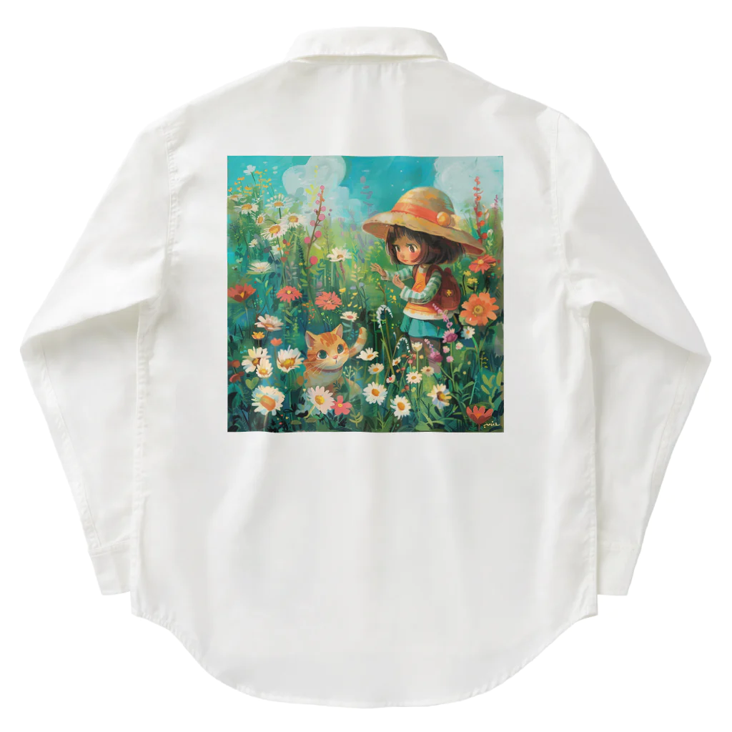 AQUAMETAVERSEのお花畑に囲まれる猫ちゃんと私 アメジスト 2846 Work Shirt