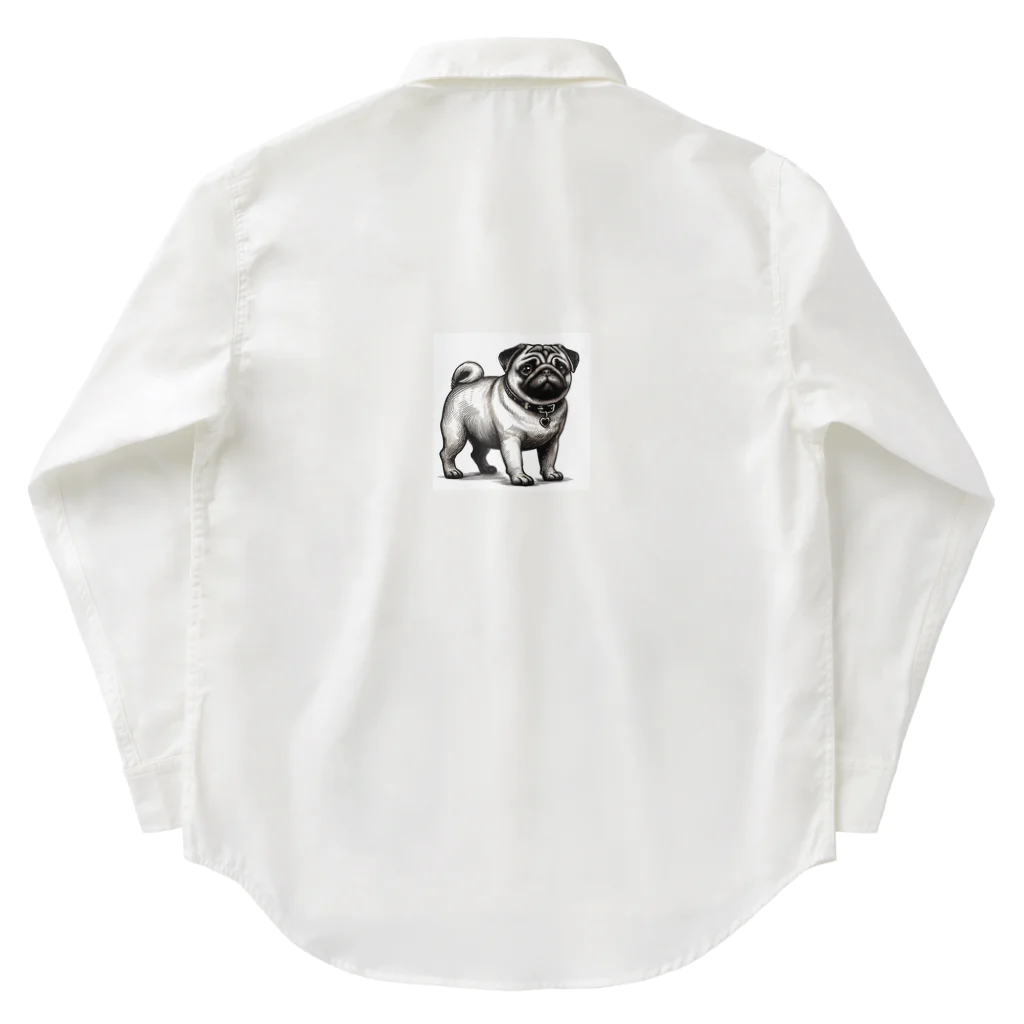 鼻ぺちゃ犬と和猫のパグの表情 Work Shirt