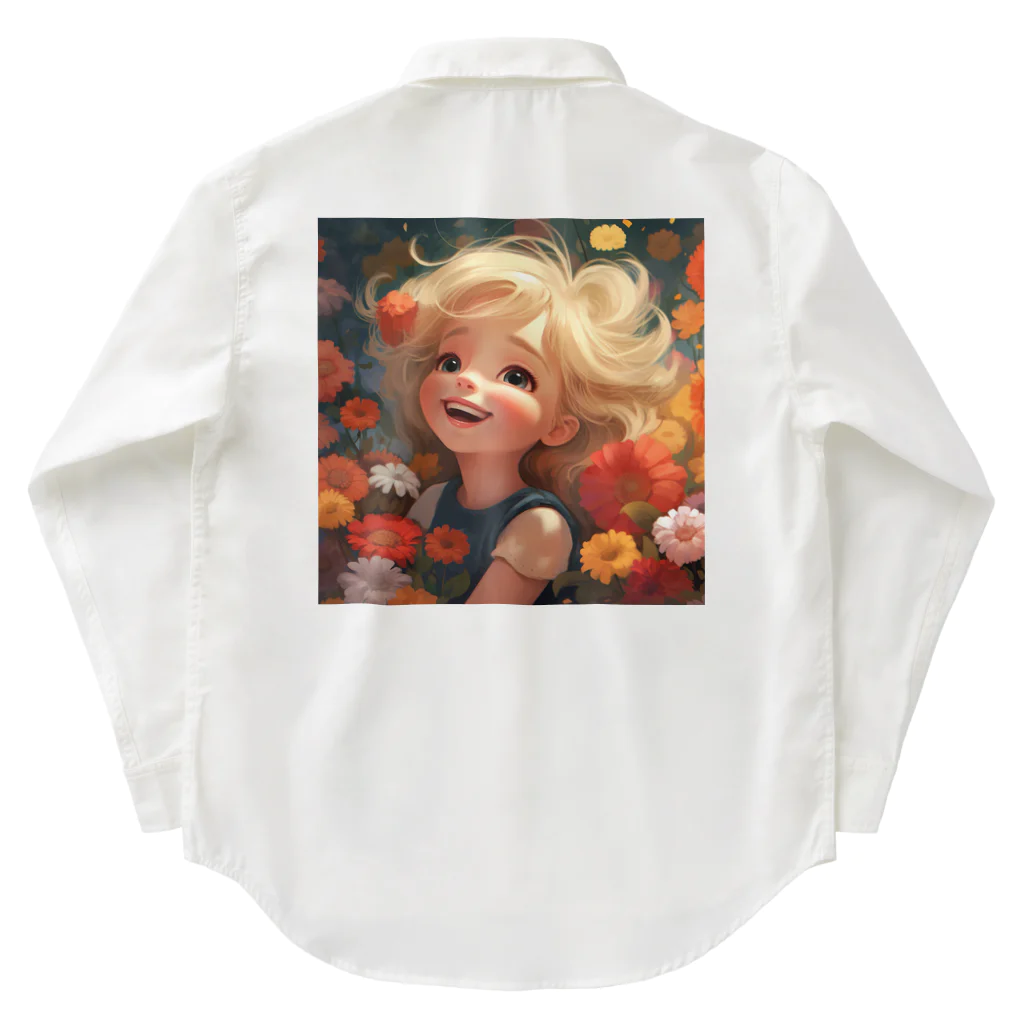 AQUAMETAVERSEの花に囲まれて幸せいっぱいの少女　なでしこ1478 ワークシャツ