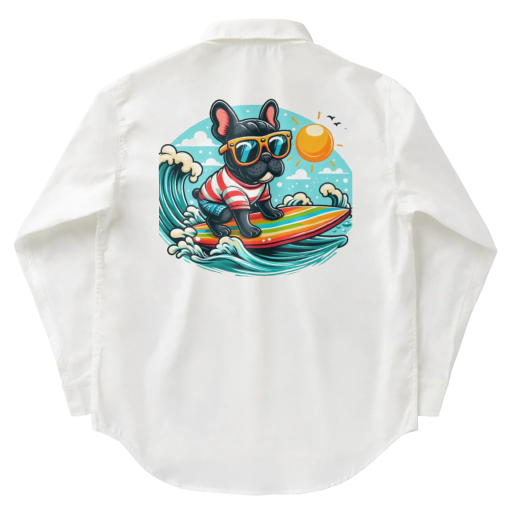 Surfing Dogの波乗りフレンチブルドッグ Work Shirt