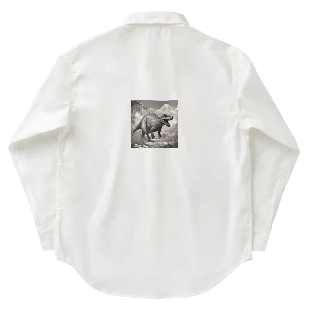 konyuの白黒恐竜 ワークシャツ
